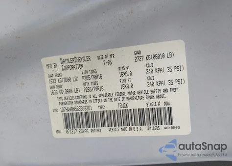 2006 Dodge Dakota z USA, uszkodzony, nr VIN 1D7HW4SN56S503261